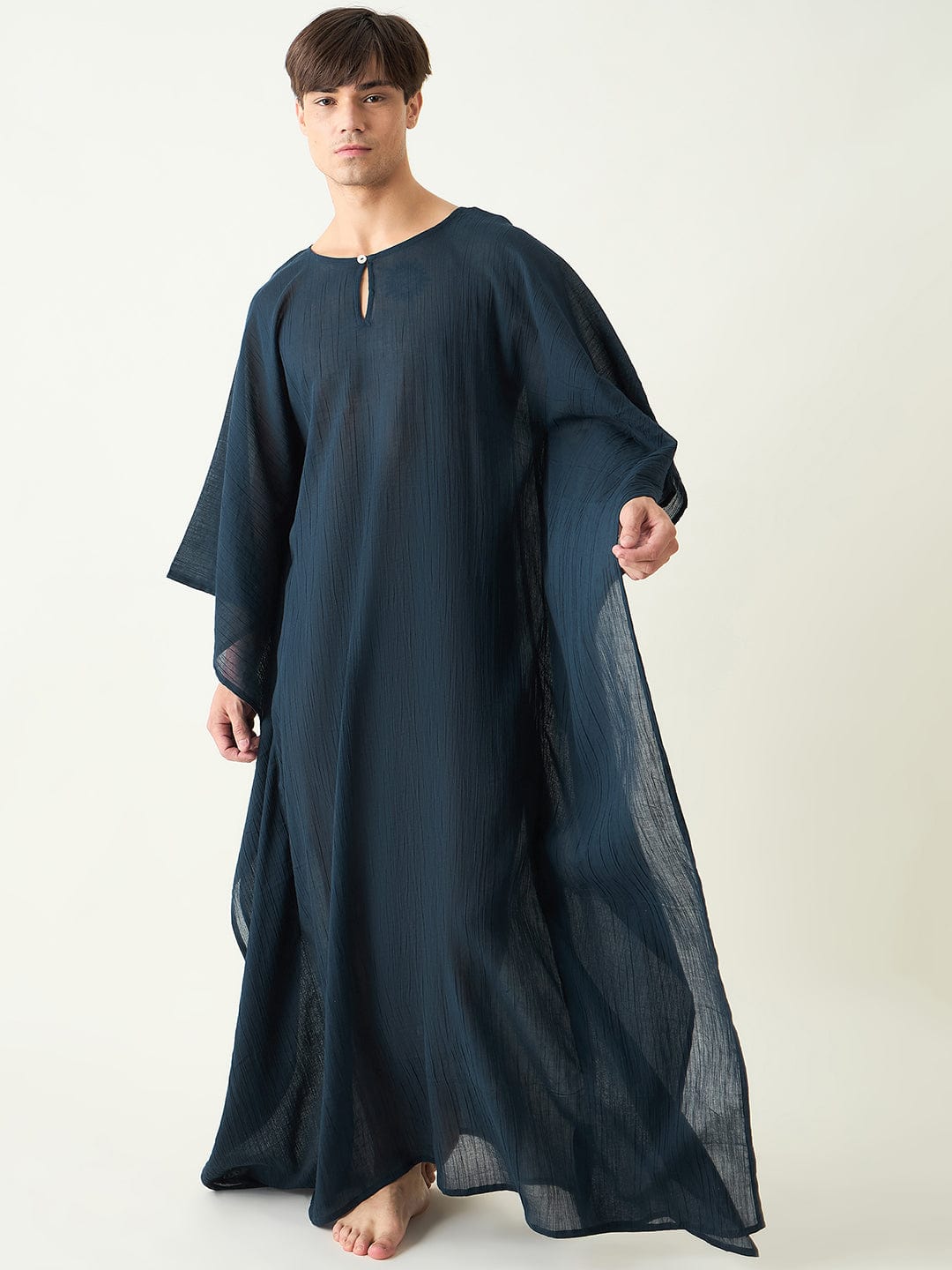 The Kaftan Company Kaftan Mens Blue Textured Loungewear Kaftan Gown