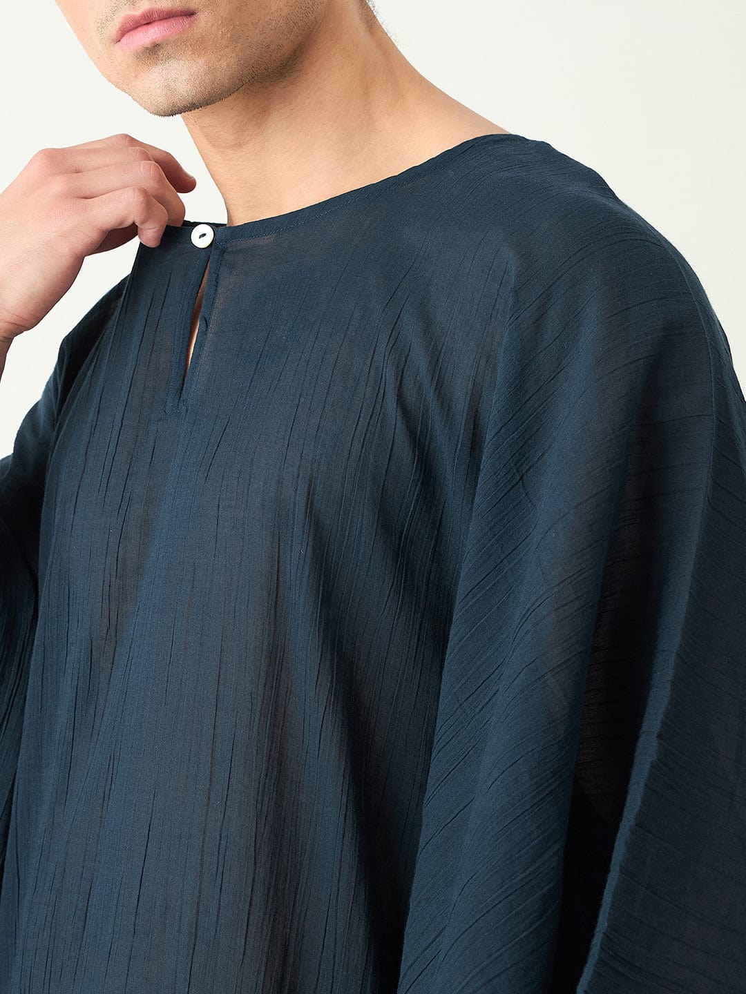 The Kaftan Company Kaftan Mens Blue Textured Loungewear Kaftan Gown