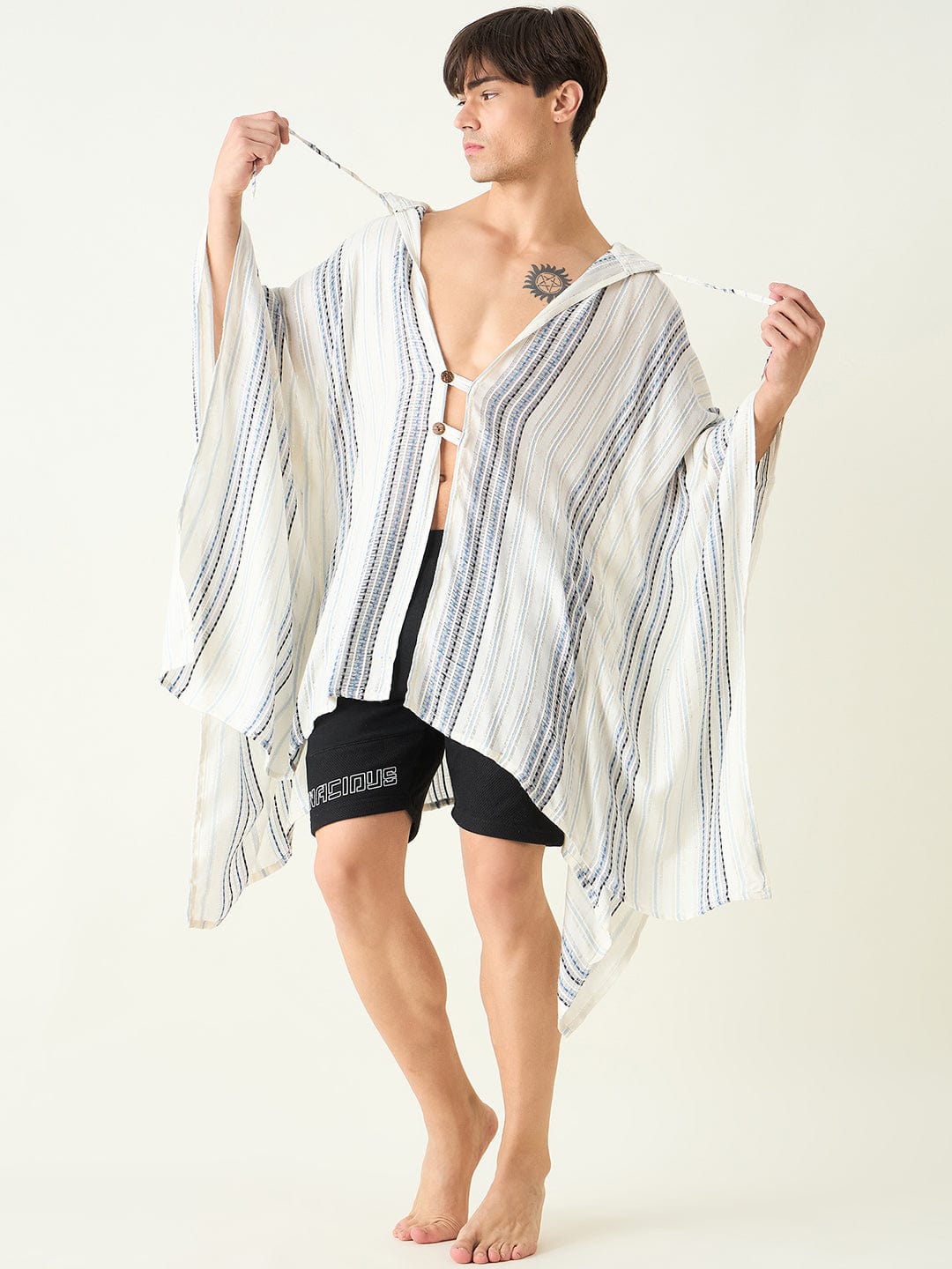 The Kaftan Company Kaftan Mens Multi Color Striped Poncho