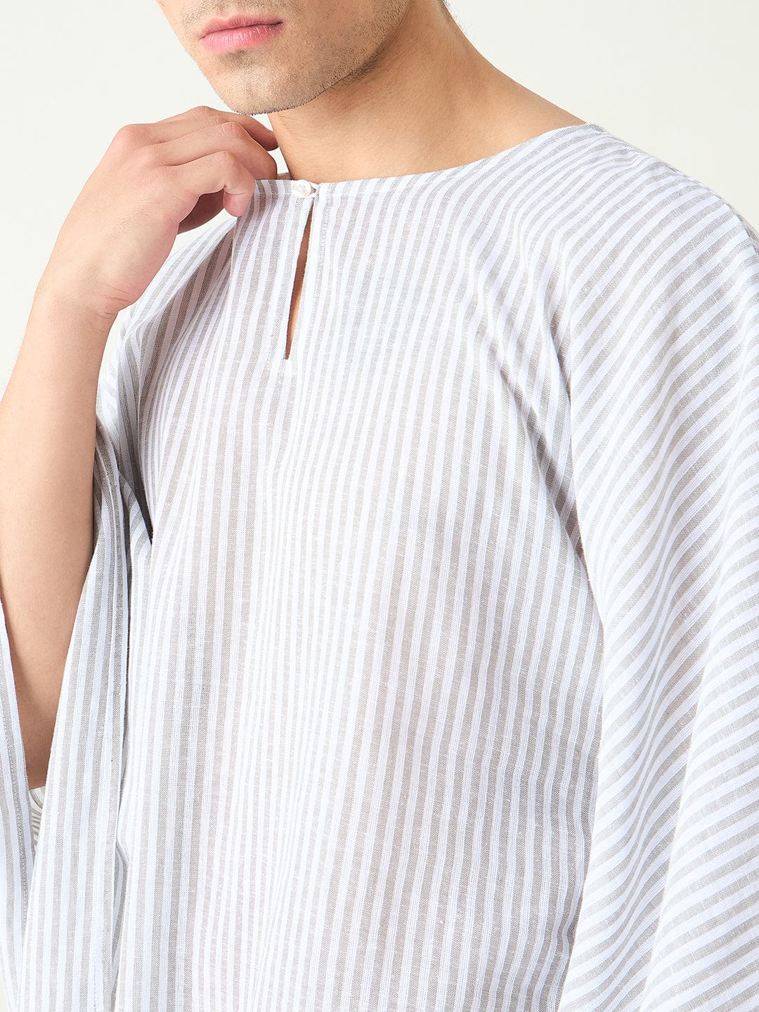 The Kaftan Company Kaftan Mens White Striped Loungewear Kaftan Gown