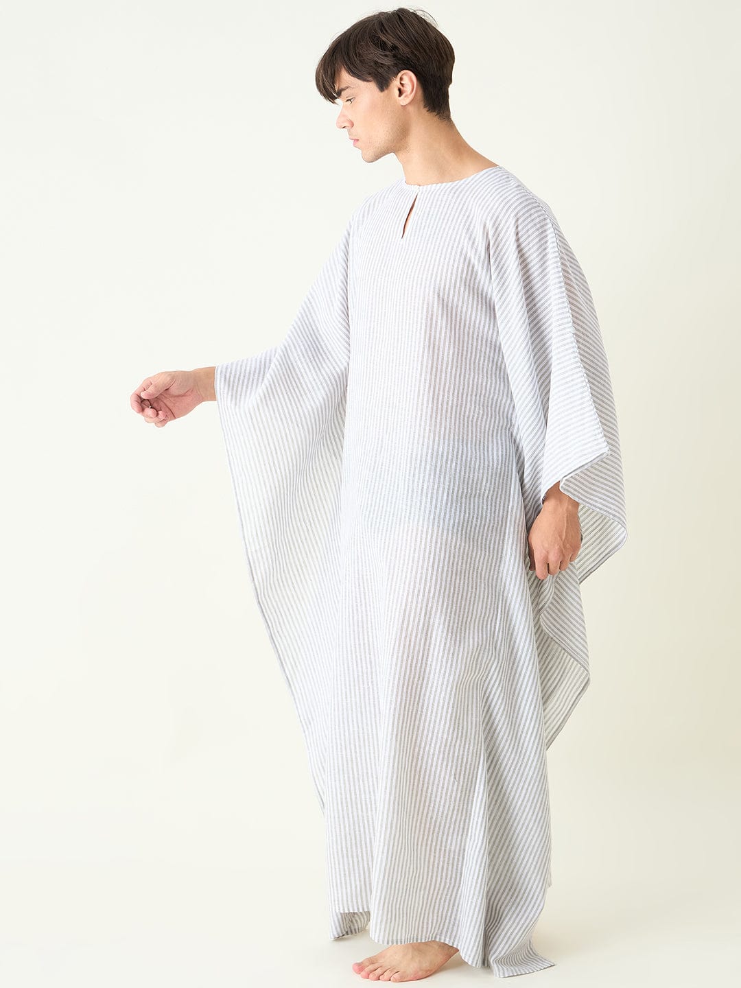 The Kaftan Company Kaftan Mens White Striped Loungewear Kaftan Gown