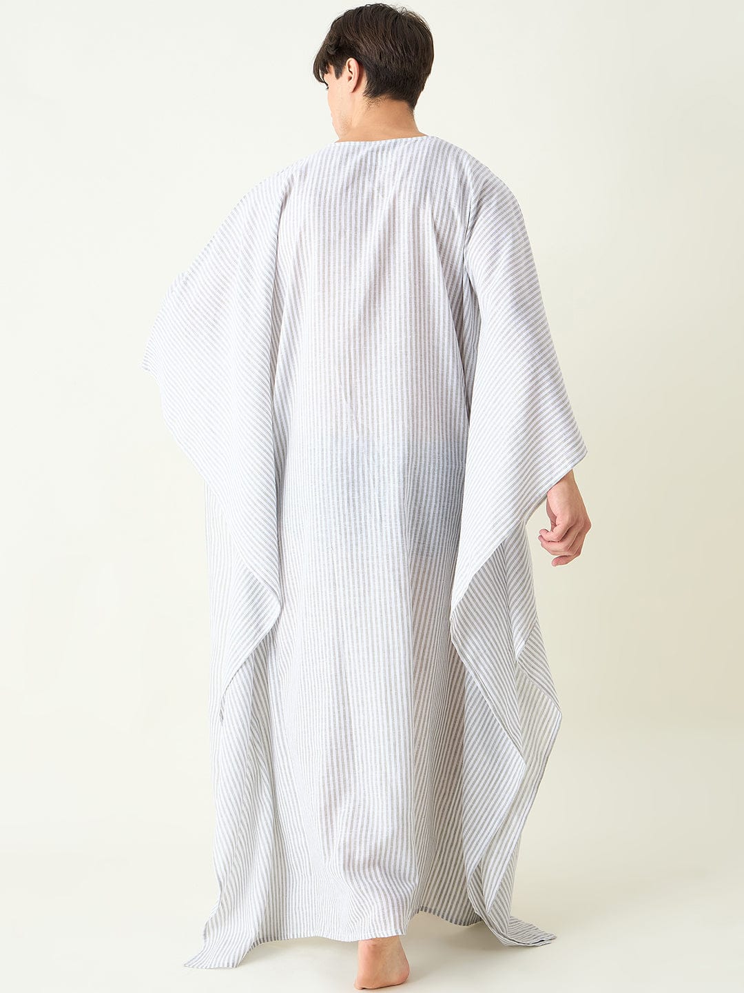 The Kaftan Company Kaftan Mens White Striped Loungewear Kaftan Gown
