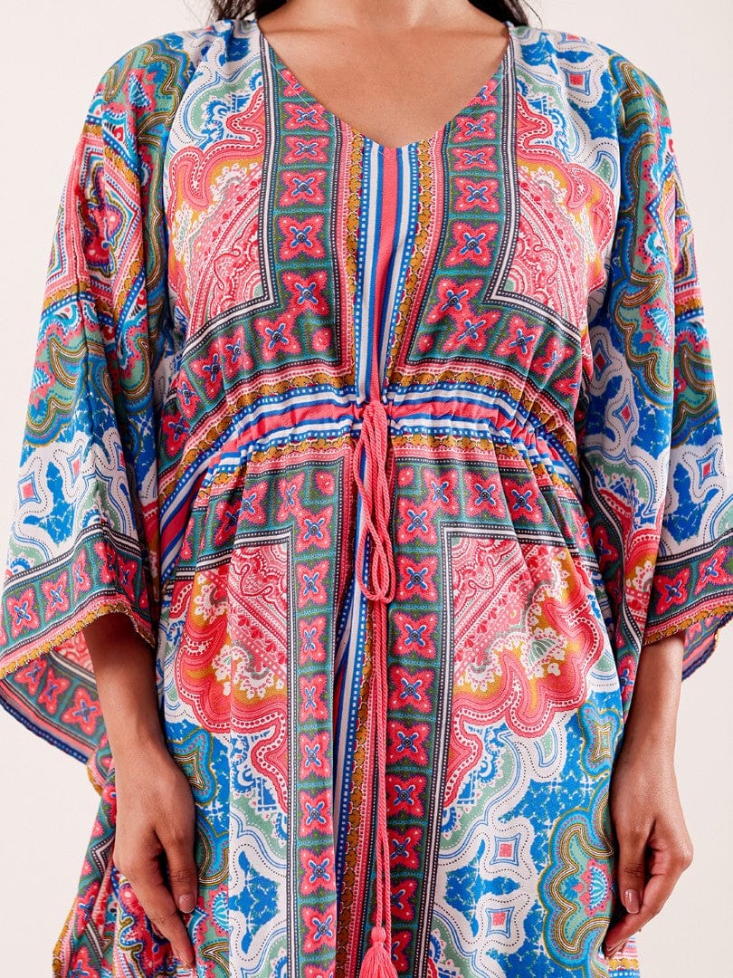 The Kaftan Company Kaftan Multicolor Ornate Printed Crepe Kaftan