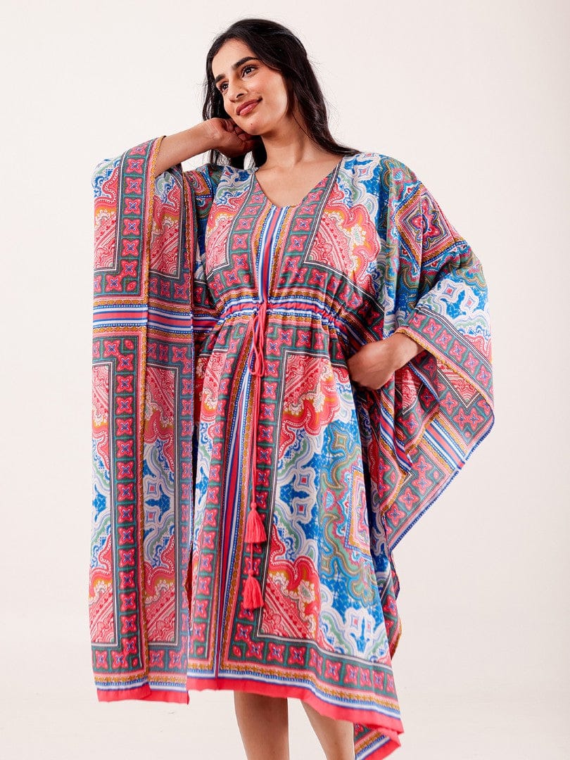 The Kaftan Company Kaftan Multicolor Ornate Printed Crepe Kaftan