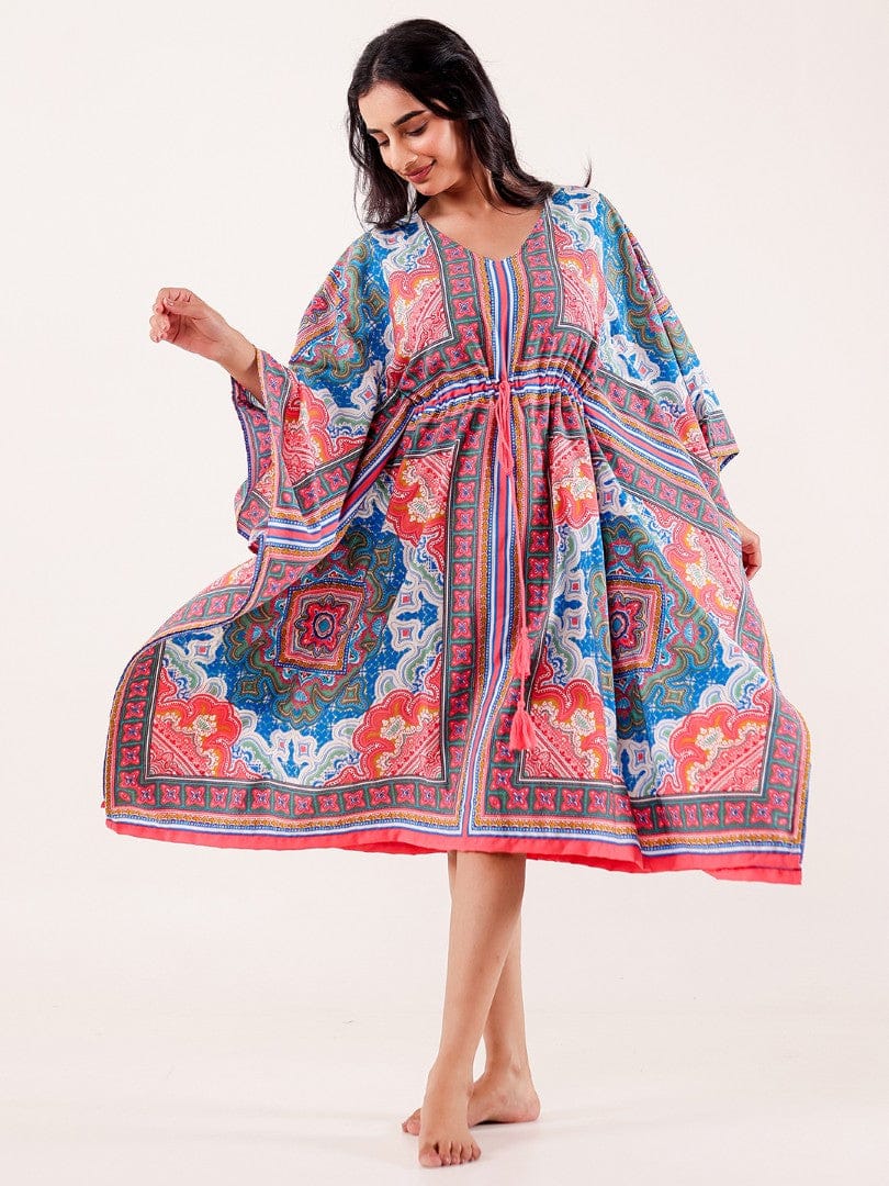 The Kaftan Company Kaftan Multicolor Ornate Printed Crepe Kaftan