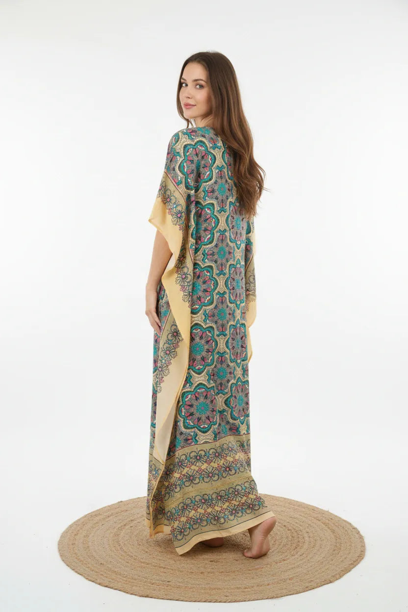 The Kaftan Company Kaftan Multicolour Mandala Printed Viscose Crepe Kaftan