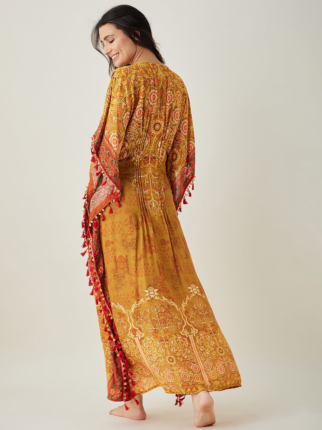 The Kaftan Company Kaftan Mustard Intricate Floral Printed Maternity Kaftan