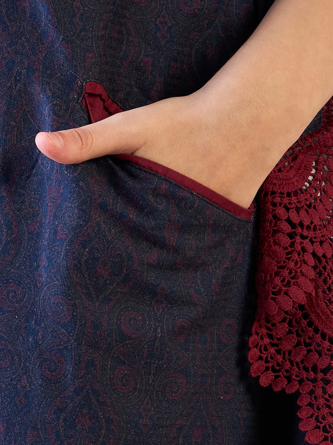 The Kaftan Company Kaftan Navy Blue and Red Paisley Print Maternity Kaftan with Feeding Zip