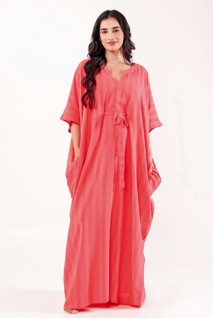 The Kaftan Company Kaftan Onesize Coral Solid Modal Freesize Loungewear Kaftan