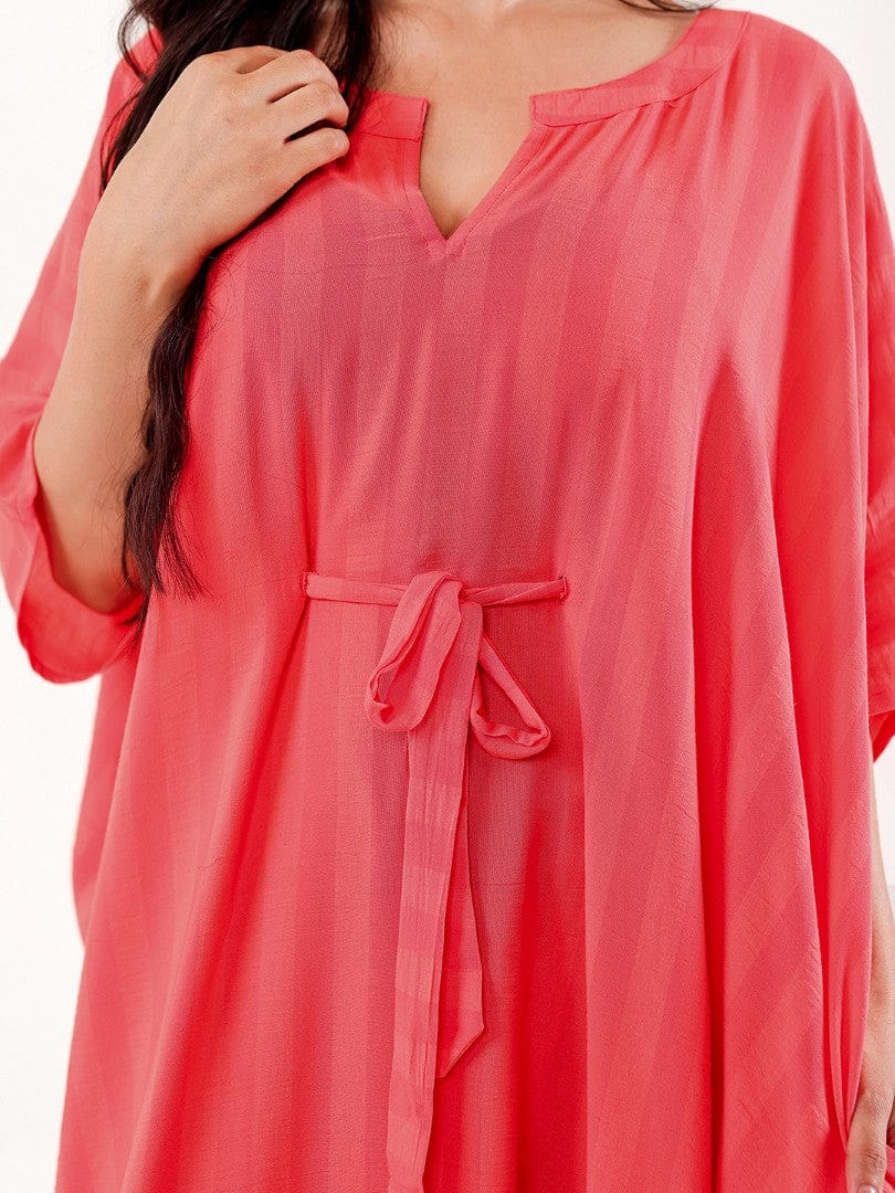 The Kaftan Company Kaftan Onesize Coral Solid Modal Freesize Loungewear Kaftan