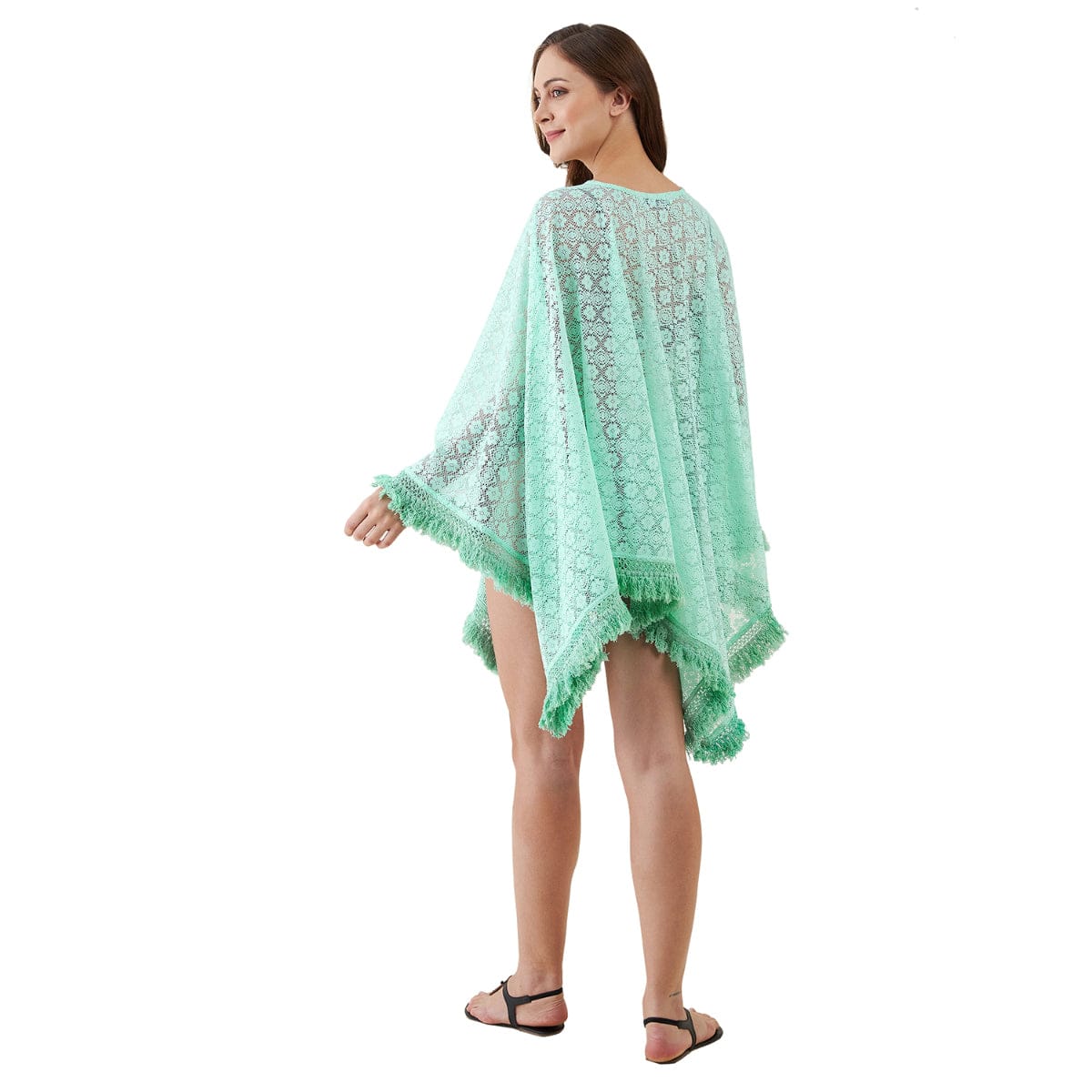 The Kaftan Company Kaftan Onesize Mint Green Lace Poncho