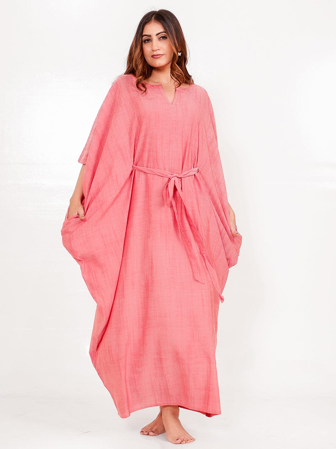 The Kaftan Company Kaftan Onesize Rose Pink Free Size Kaftan with Pockets