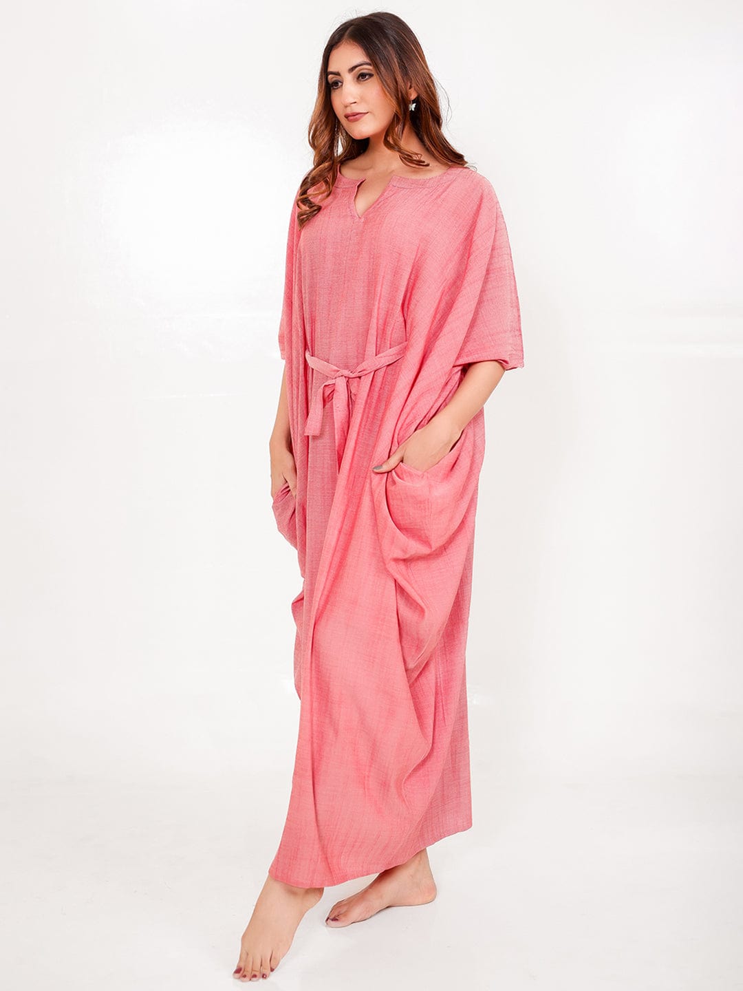 The Kaftan Company Kaftan Onesize Rose Pink Free Size Kaftan with Pockets