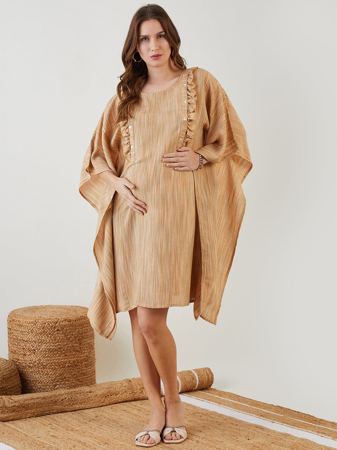 The Kaftan Company Kaftan Orange Linen Handloom Cotton Maternity Kaftan