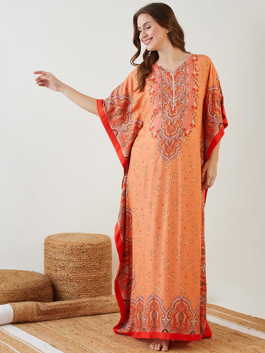 The Kaftan Company Kaftan Peach Flora Maternity and Nursing Kaftan
