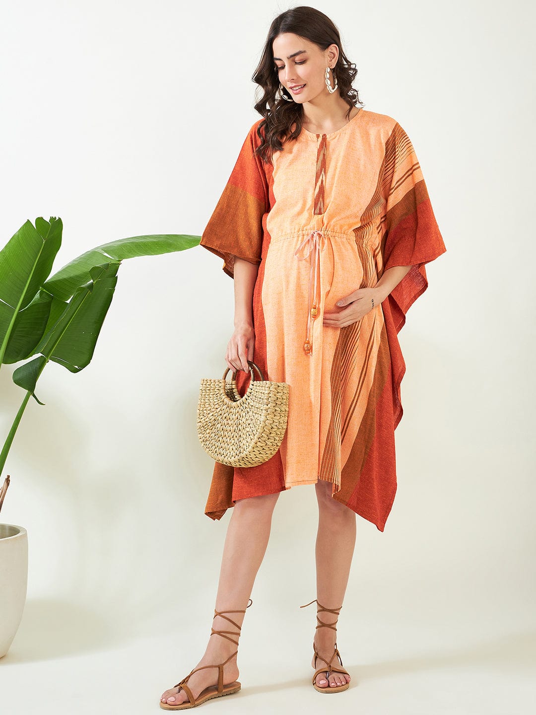 The Kaftan Company Kaftan Peach Handloom Cotton Maternity and Feeding Kaftan