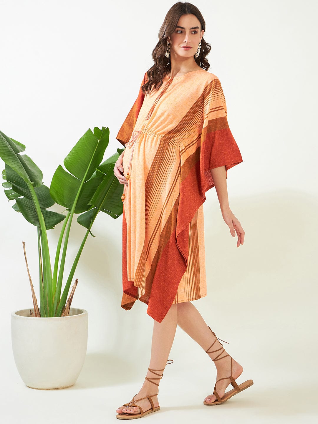 The Kaftan Company Kaftan Peach Handloom Cotton Maternity and Feeding Kaftan