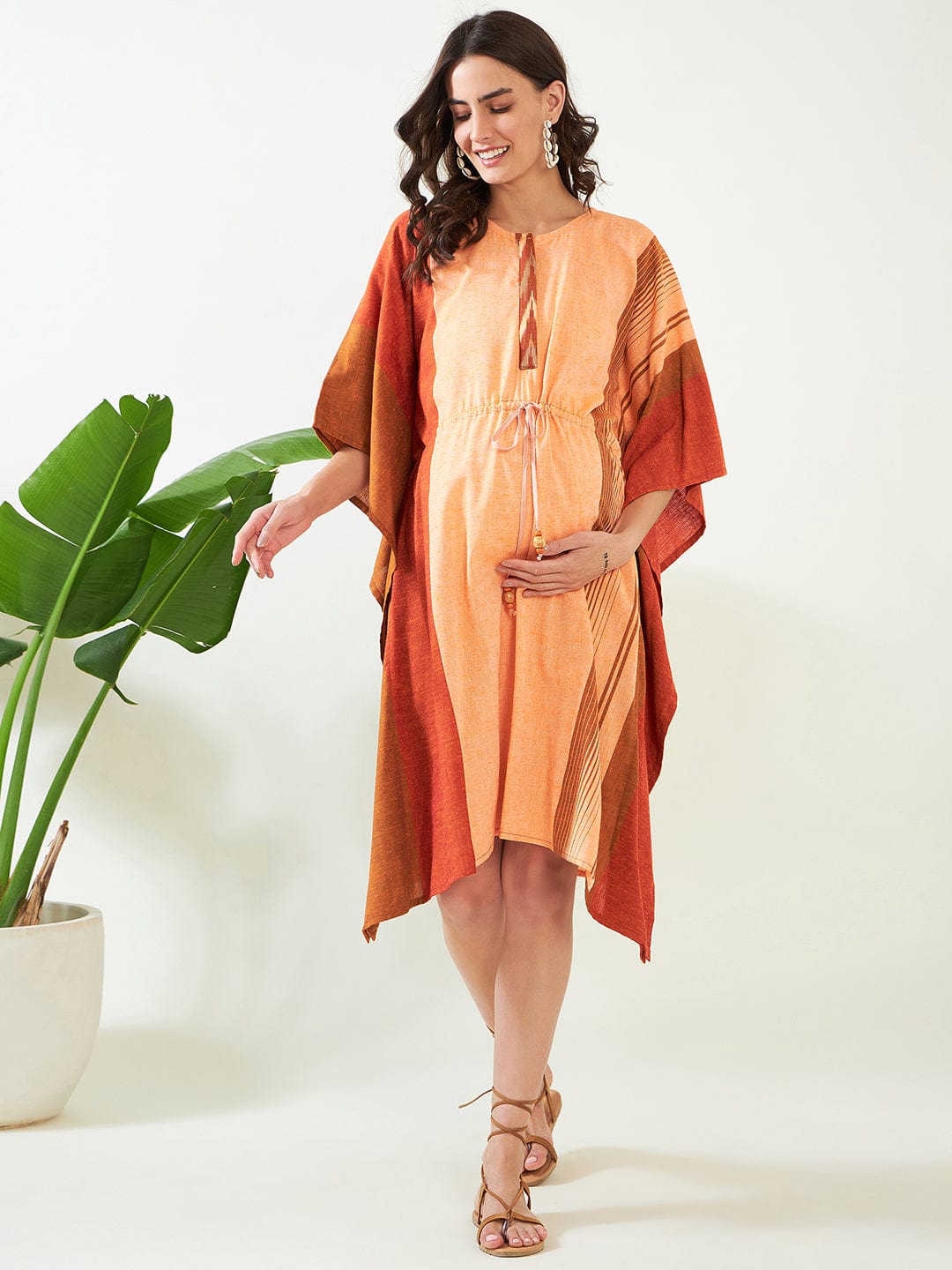 The Kaftan Company Kaftan Peach Handloom Cotton Maternity and Feeding Kaftan