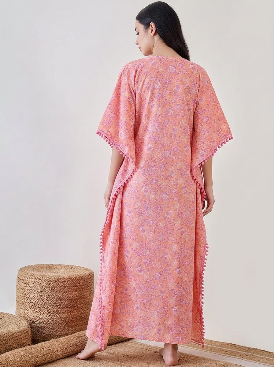 The Kaftan Company Kaftan Pink Abstract Floral Cotton Kaftan Nightdress