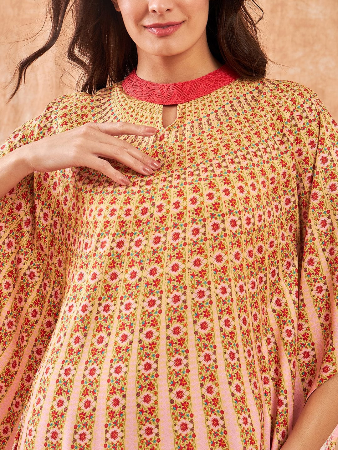 The Kaftan Company Kaftan Pink and Red Floral Strokes Kaftan