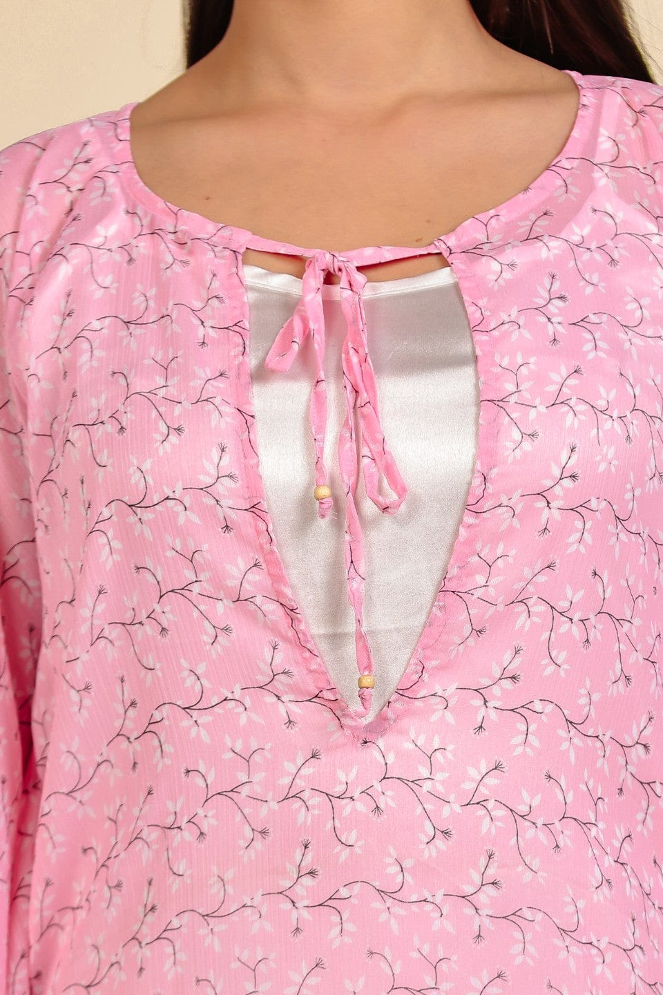 The Kaftan Company Kaftan Pink Floral Chiffon Kaftan Nightdress with Satin Slip Inner