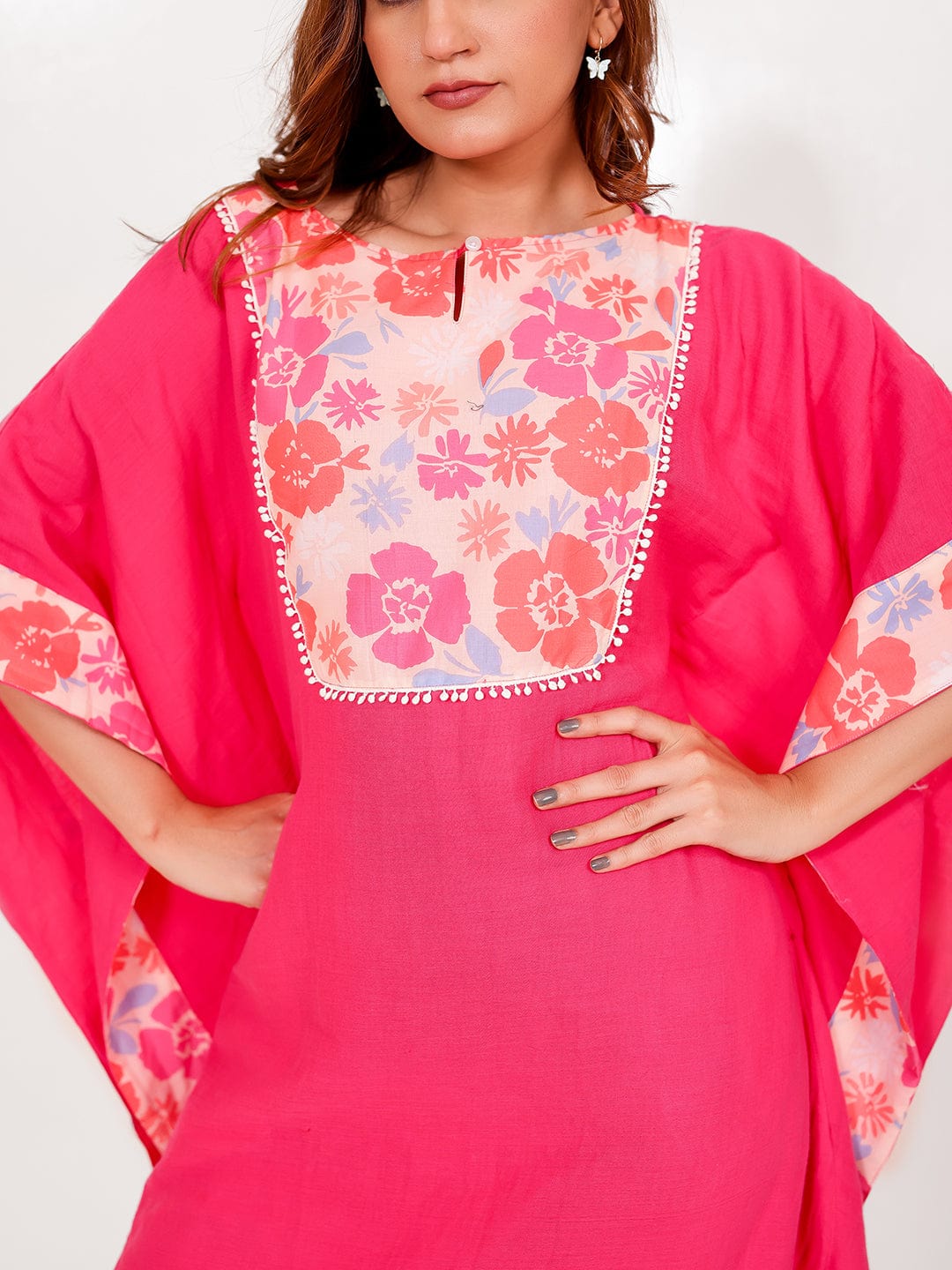 The Kaftan Company Kaftan Pink Floral Cotton Kaftan with Pockets