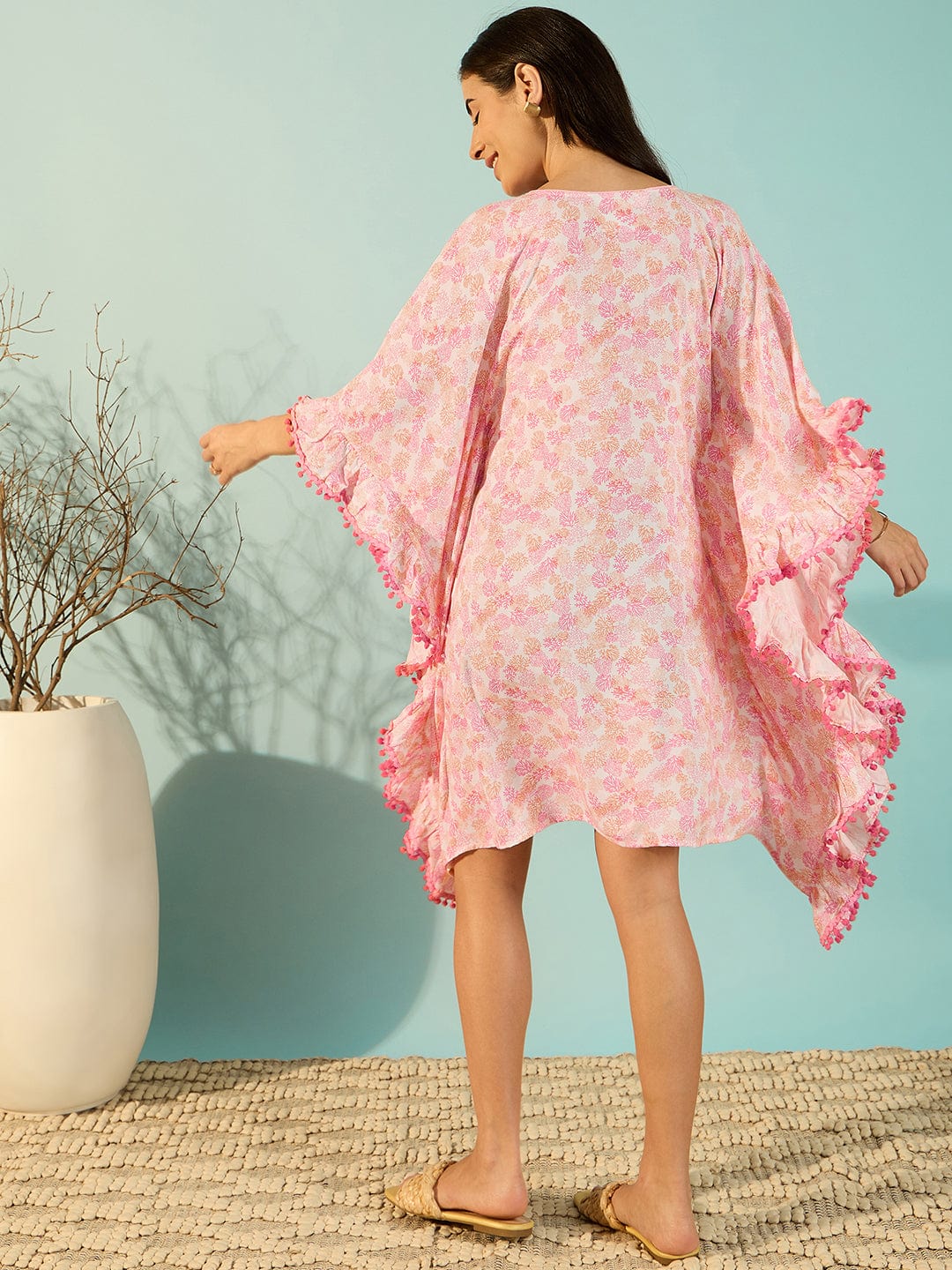 The Kaftan Company Kaftan Pink Floral Printed Beach & Resortwear Kaftan For Women