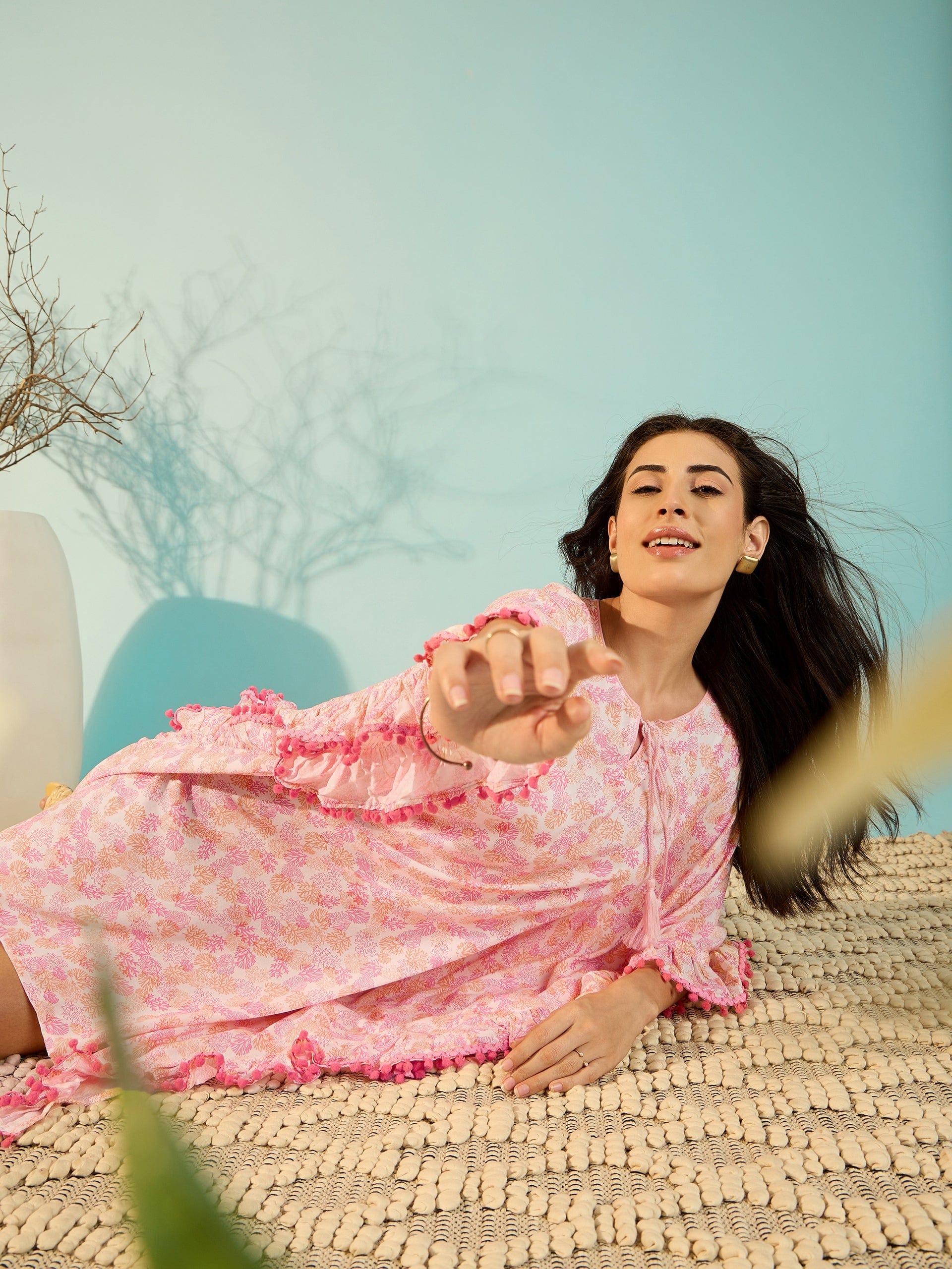 The Kaftan Company Kaftan Pink Floral Printed Beach & Resortwear Kaftan For Women