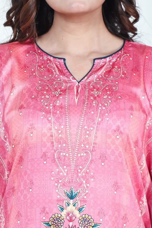 The Kaftan Company Kaftan Pink Floral Printed Satin Kaftan with Pockets