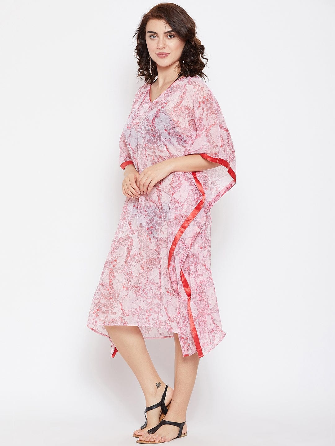 The Kaftan Company Kaftan Pink Flower Sheer Kaftan Coverup (Final Sale)