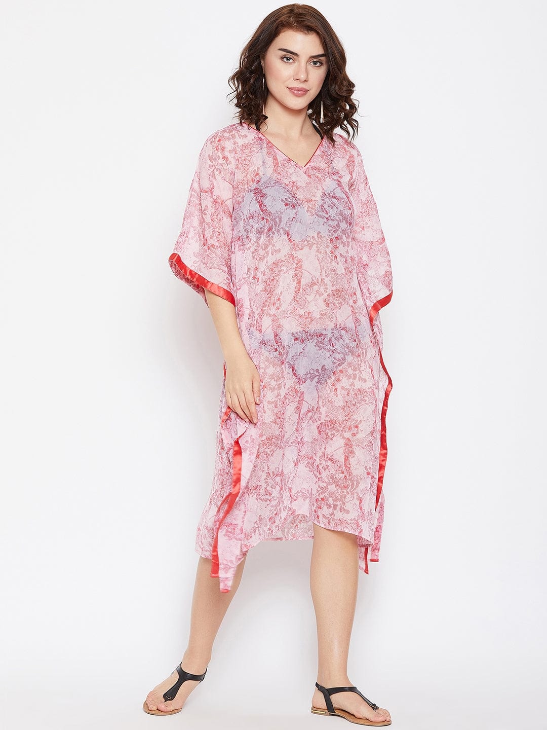 The Kaftan Company Kaftan Pink Flower Sheer Kaftan Coverup (Final Sale)