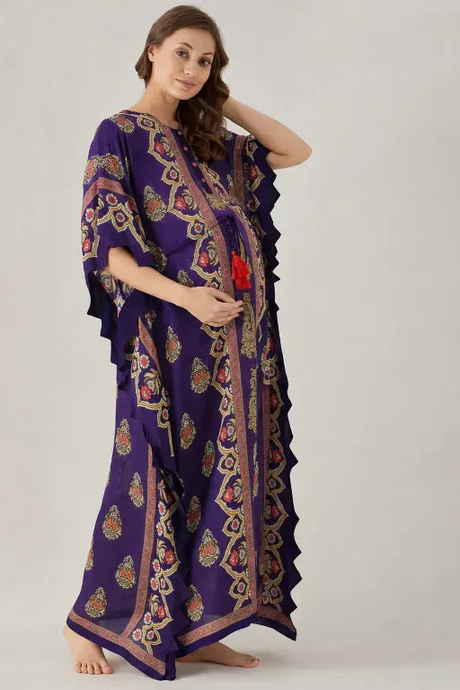 The Kaftan Company Kaftan Purple Floral Modal Maternity & Nursing Kaftan