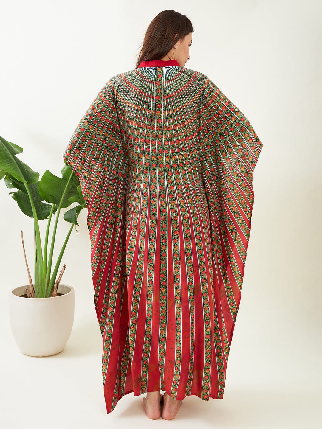 The Kaftan Company Kaftan Red and Blue Floral Strokes Kaftan