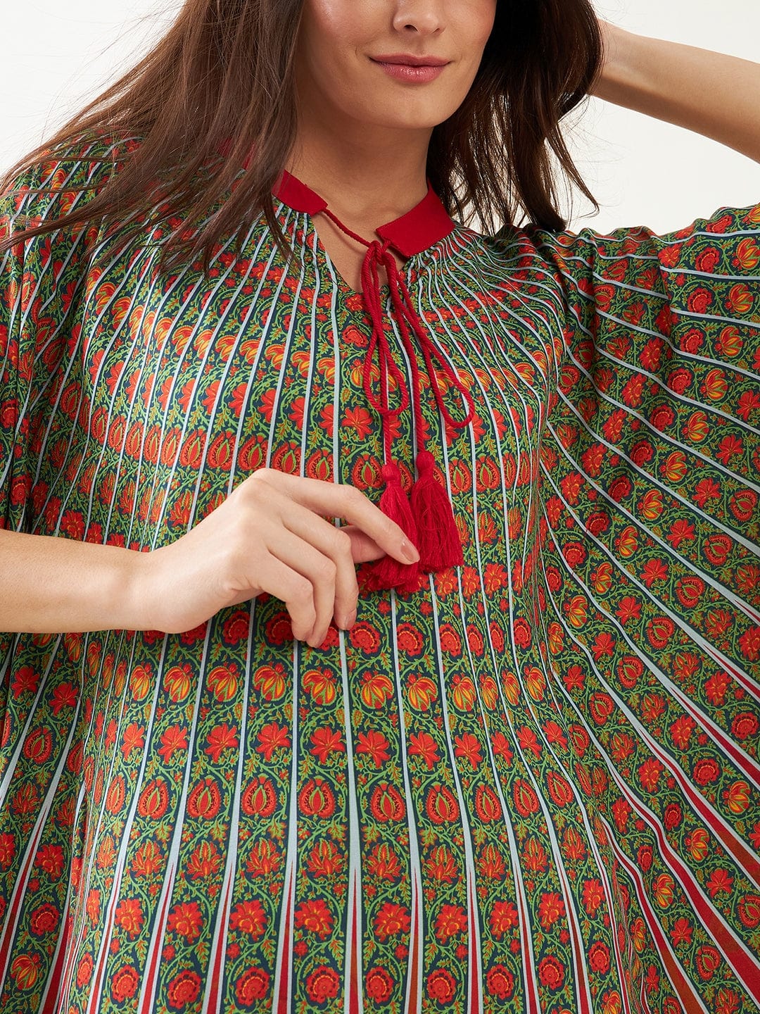 The Kaftan Company Kaftan Red and Blue Floral Strokes Kaftan