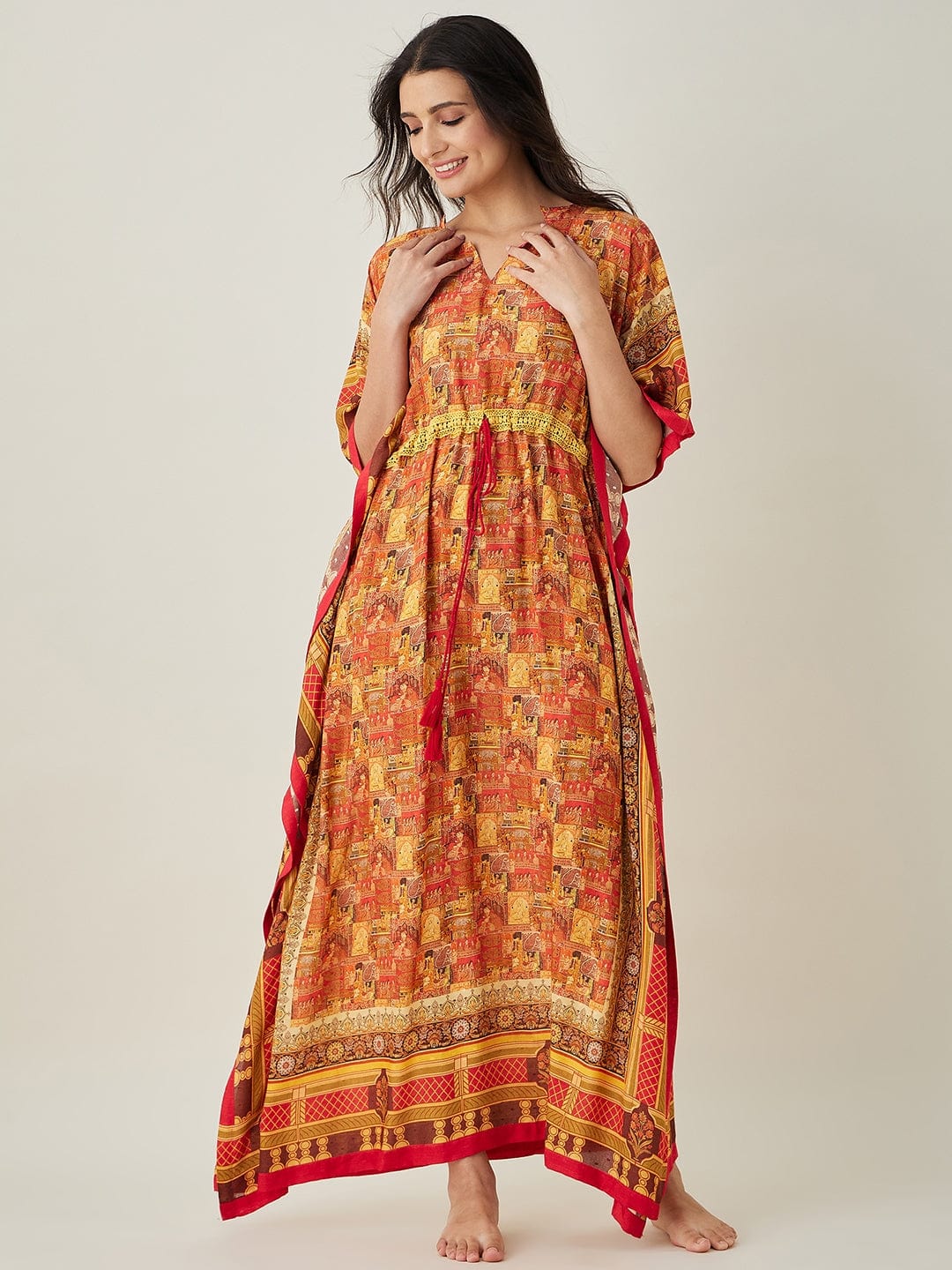 The Kaftan Company Kaftan Red Egyptian Printed Kaftan