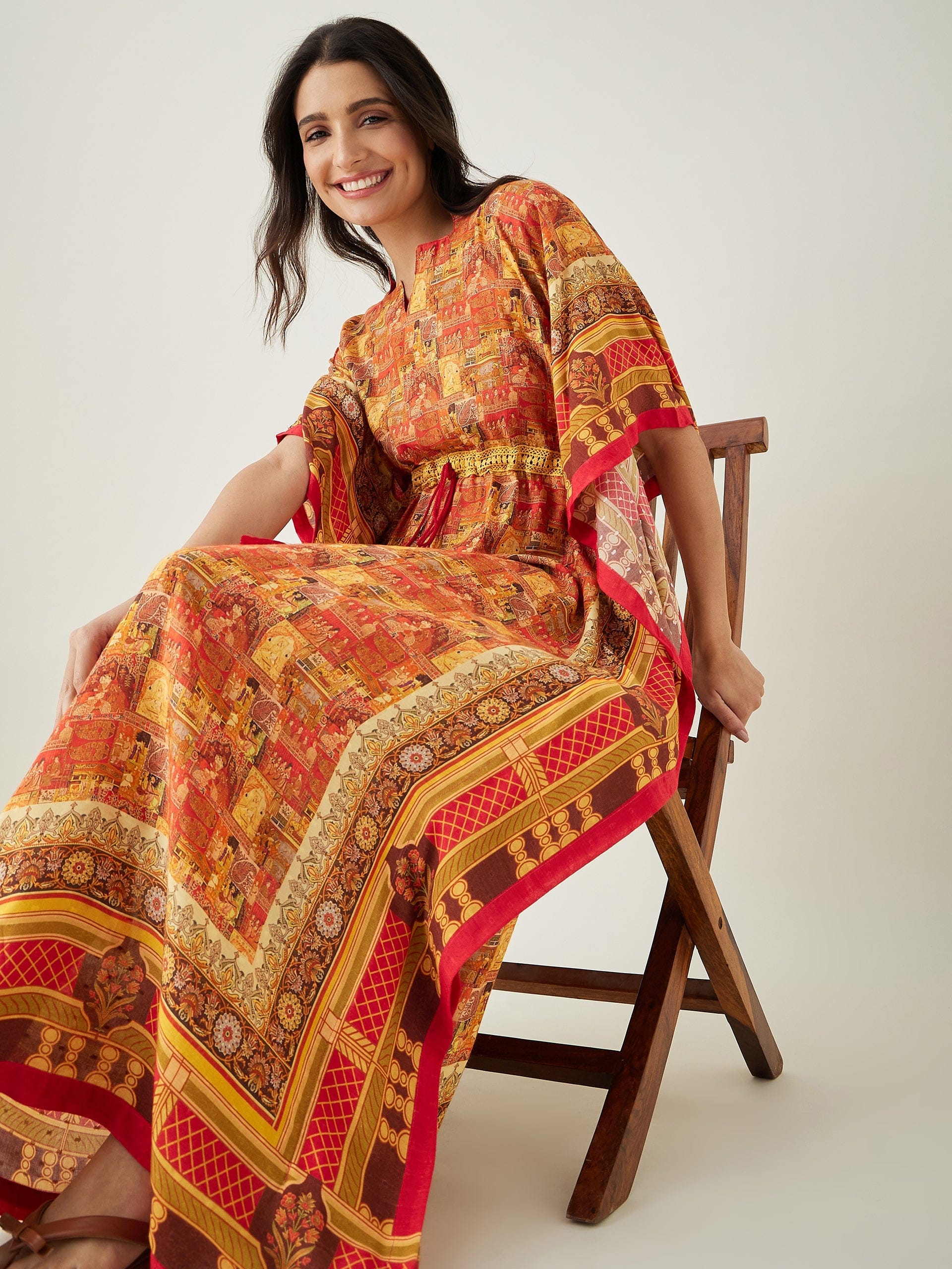 The Kaftan Company Kaftan Red Egyptian Printed Kaftan