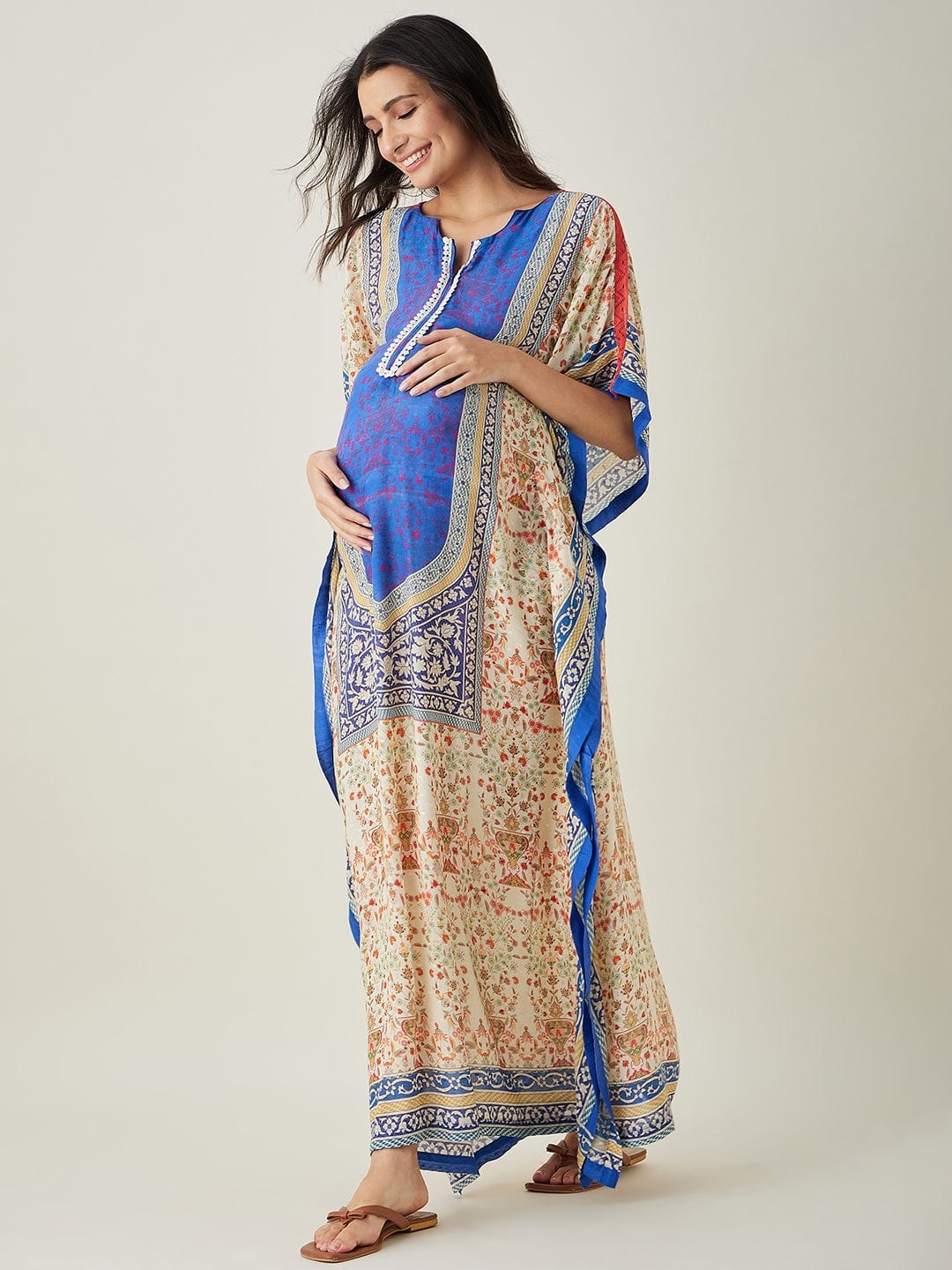 The Kaftan Company Kaftan Regal Blue Mughal- Inspired Nursing Kaftan with Intricate Prints
