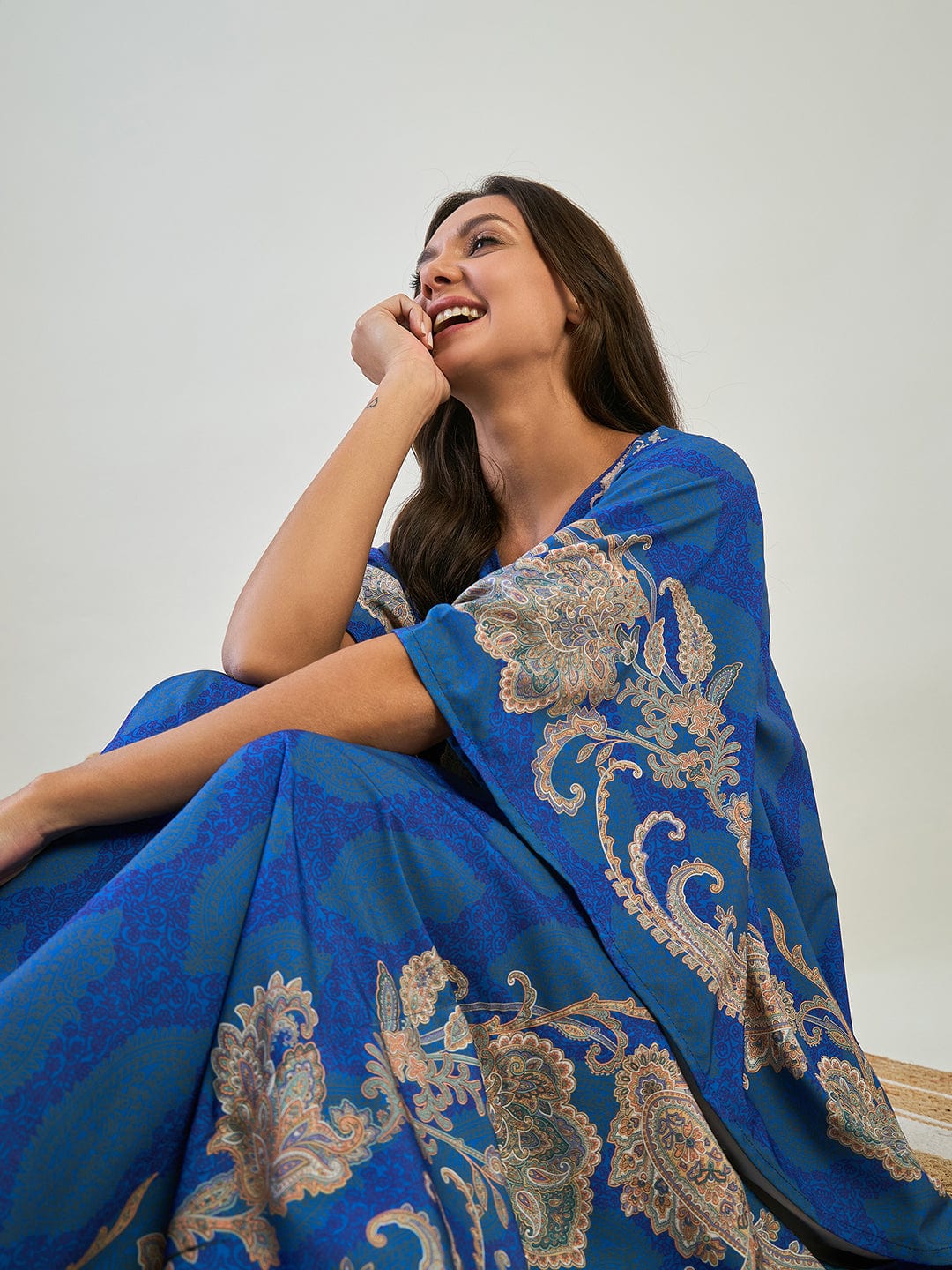 The Kaftan Company Kaftan Royal Blue Paisley Border Kaftan