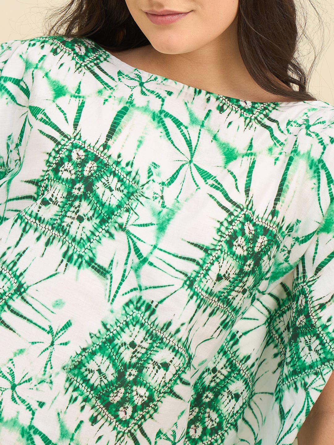 The Kaftan Company Kaftan Sea Green & Blue Bamboo Pattern Tie-Dye Kaftan in Cotton