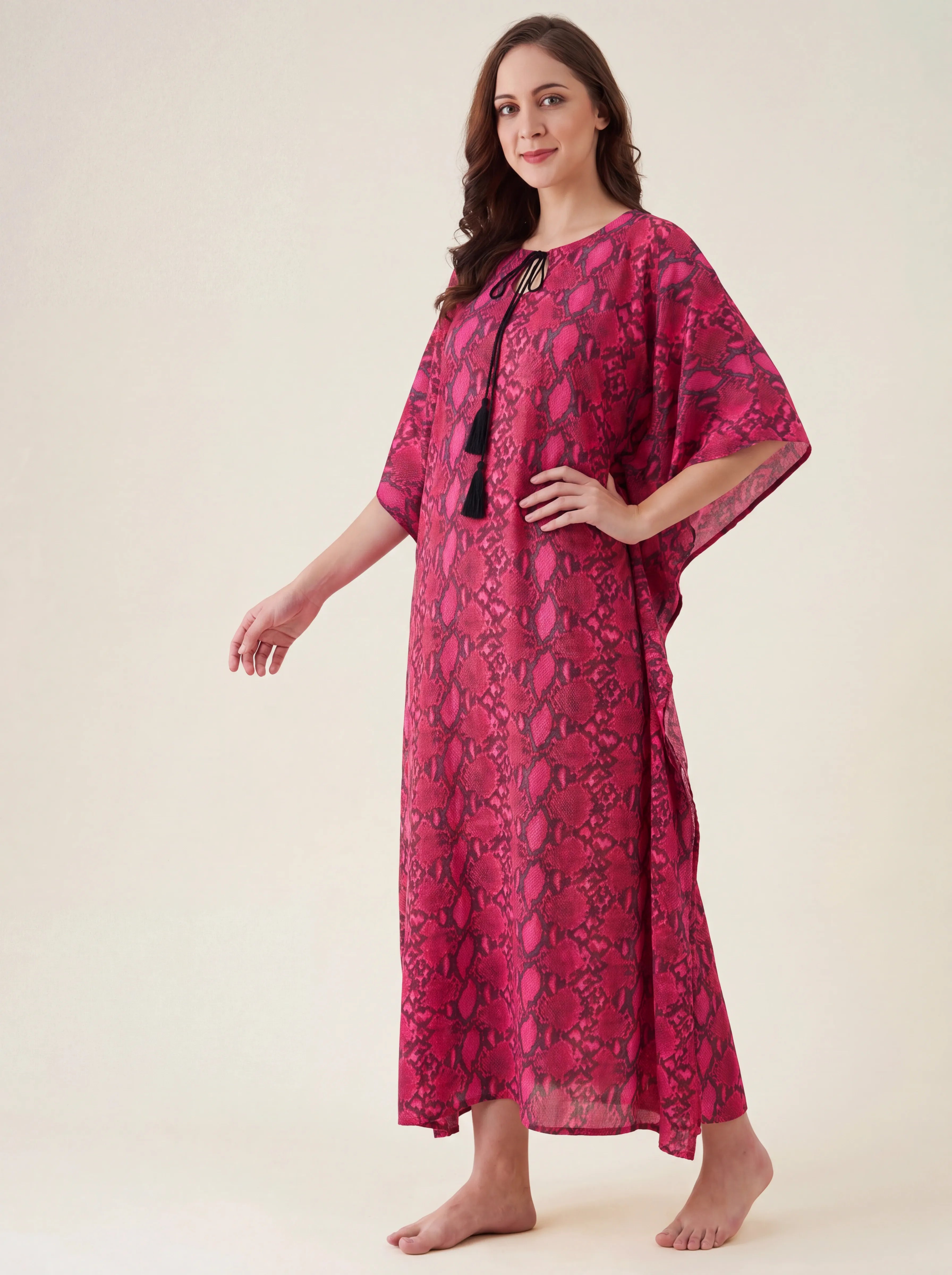 The Kaftan Company Kaftan Snake Print Cotton Maxi Kaftan