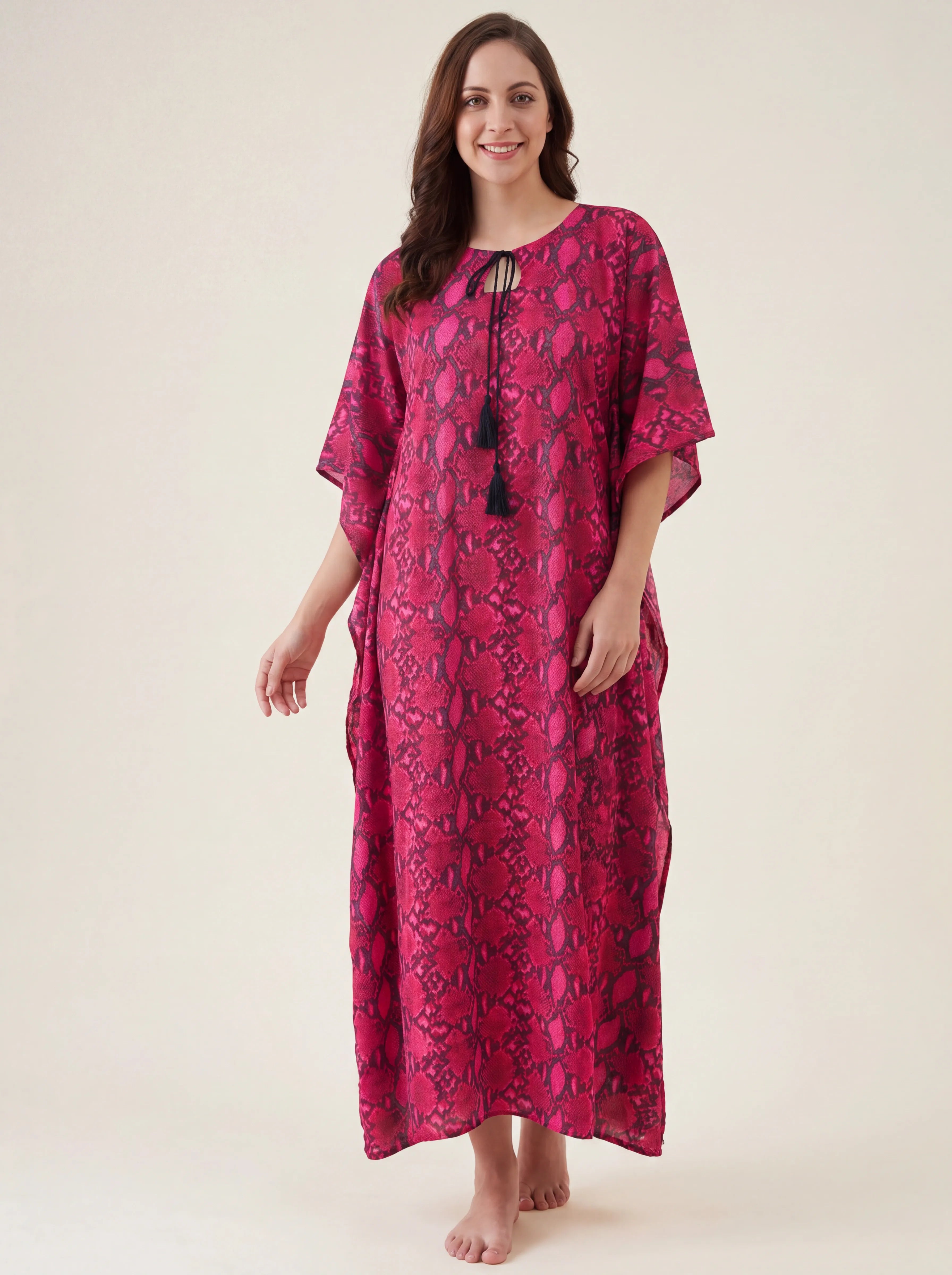 The Kaftan Company Kaftan Snake Print Cotton Maxi Kaftan