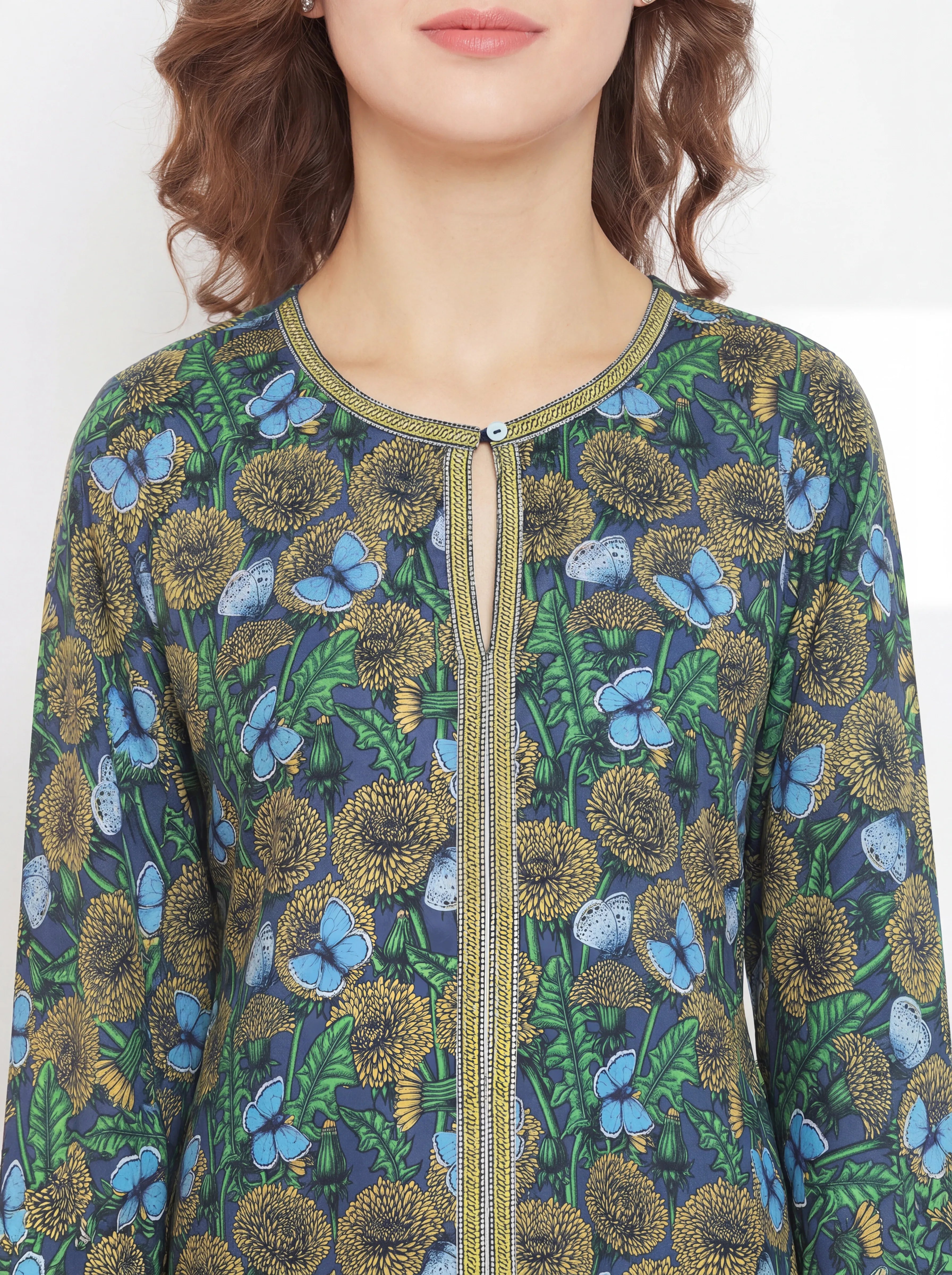 The Kaftan Company Kaftan Sunflower Garden Print Short Kaftan