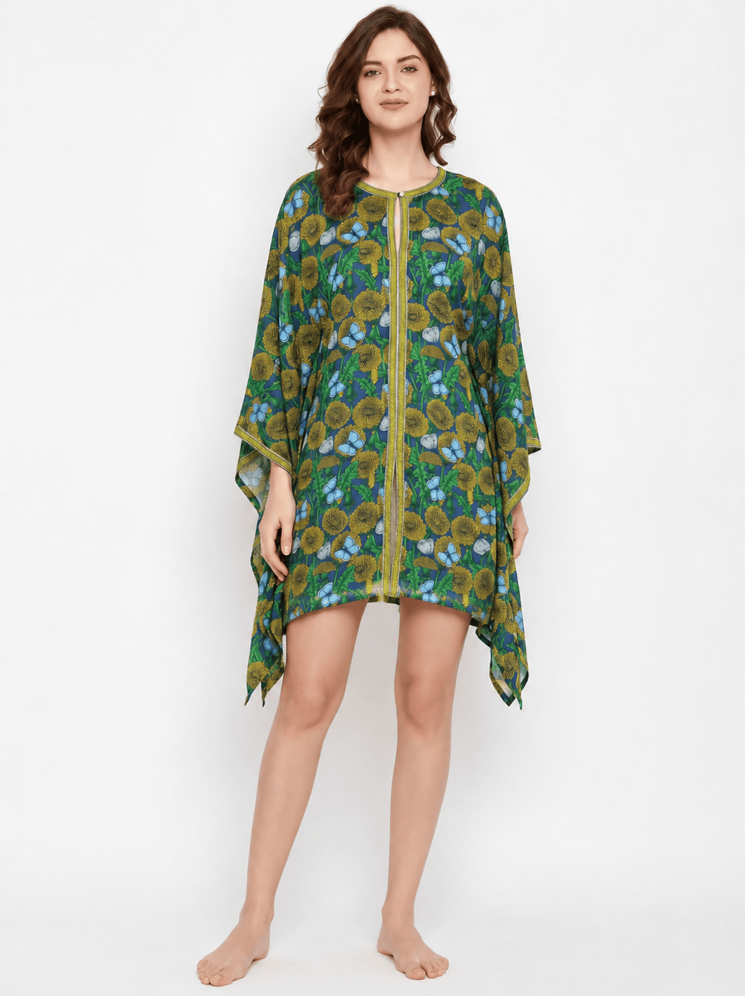 The Kaftan Company Kaftan Sunflower Garden Print Short Kaftan