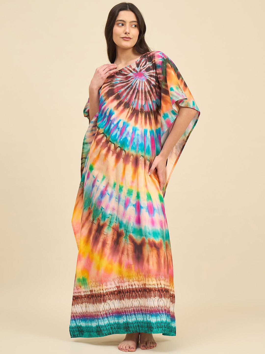 The Kaftan Company Kaftan Sunset Swirl Tie-Dye Printed Cotton Kaftan