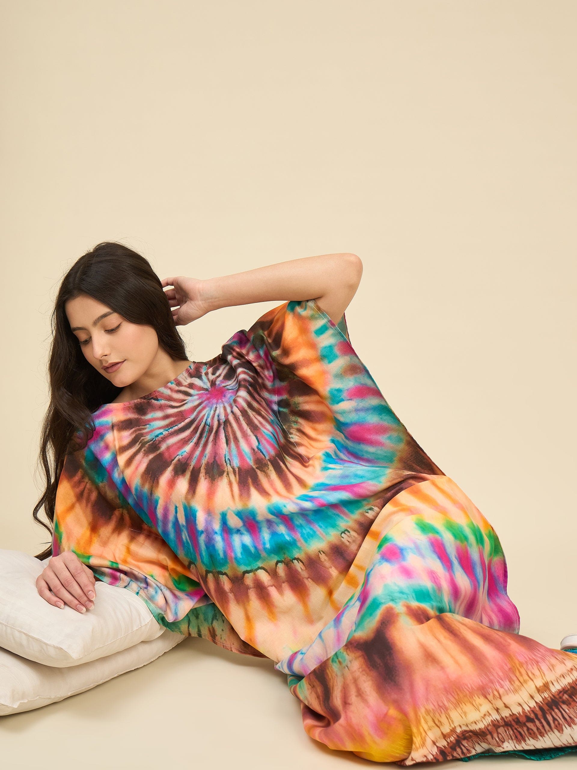 The Kaftan Company Kaftan Sunset Swirl Tie-Dye Printed Cotton Kaftan