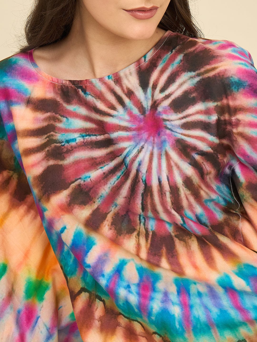 The Kaftan Company Kaftan Sunset Swirl Tie-Dye Printed Cotton Kaftan
