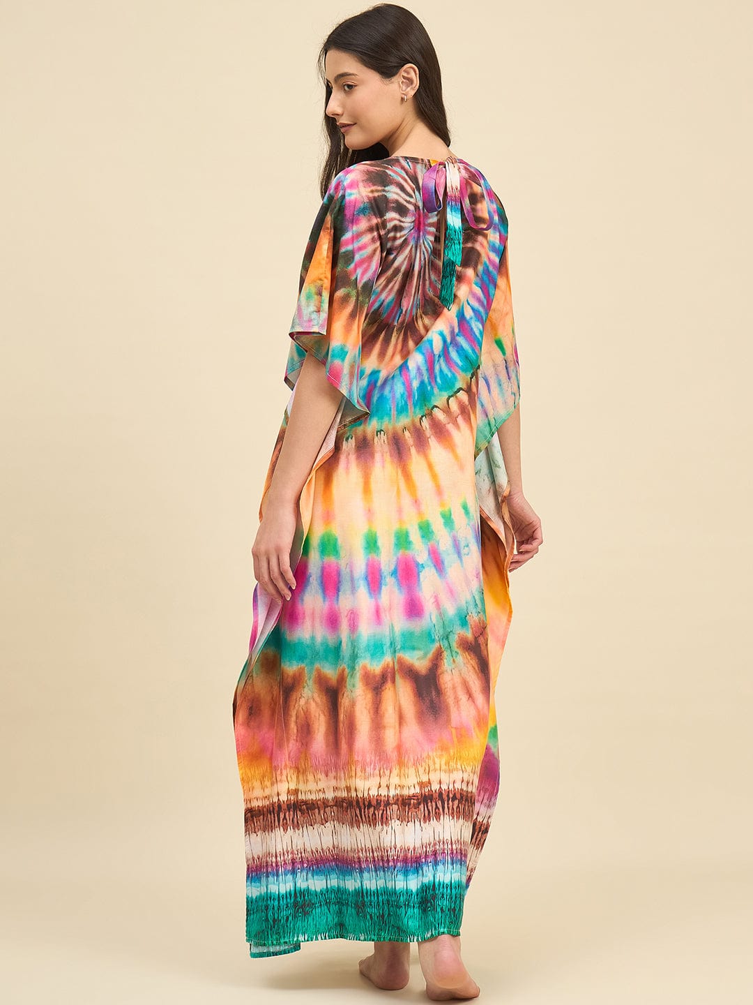The Kaftan Company Kaftan Sunset Swirl Tie-Dye Printed Cotton Kaftan