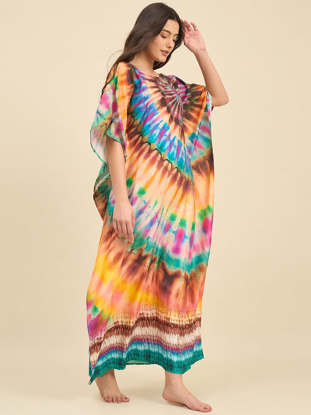 The Kaftan Company Kaftan Sunset Swirl Tie-Dye Printed Cotton Kaftan