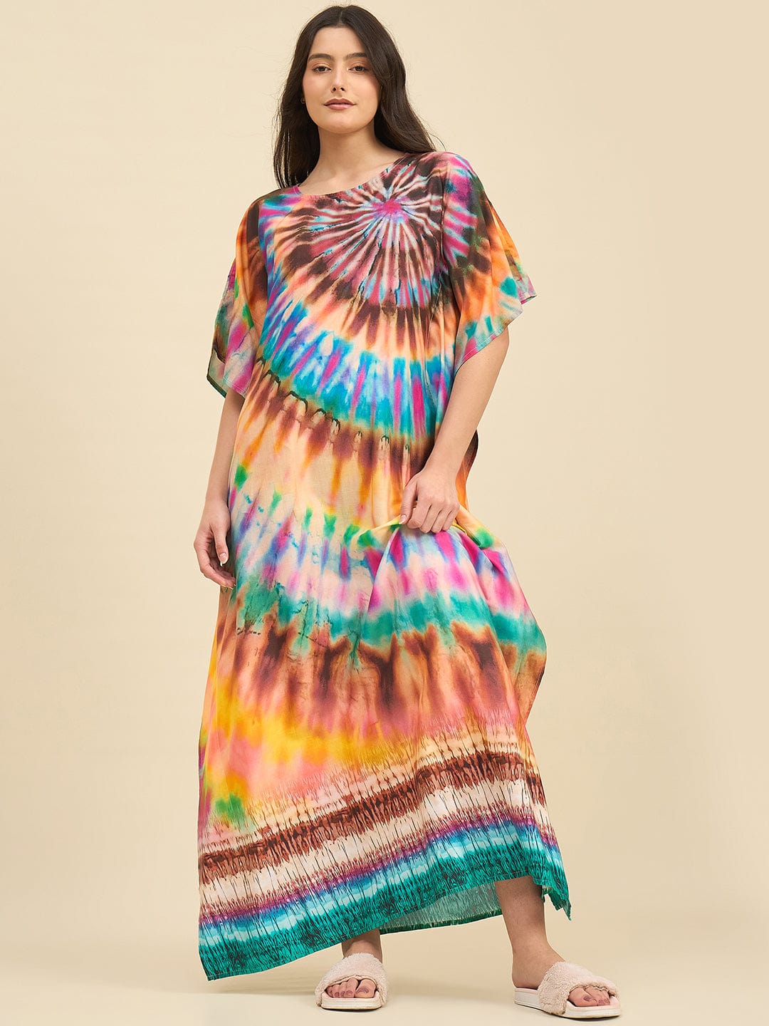 The Kaftan Company Kaftan Sunset Swirl Tie-Dye Printed Cotton Kaftan