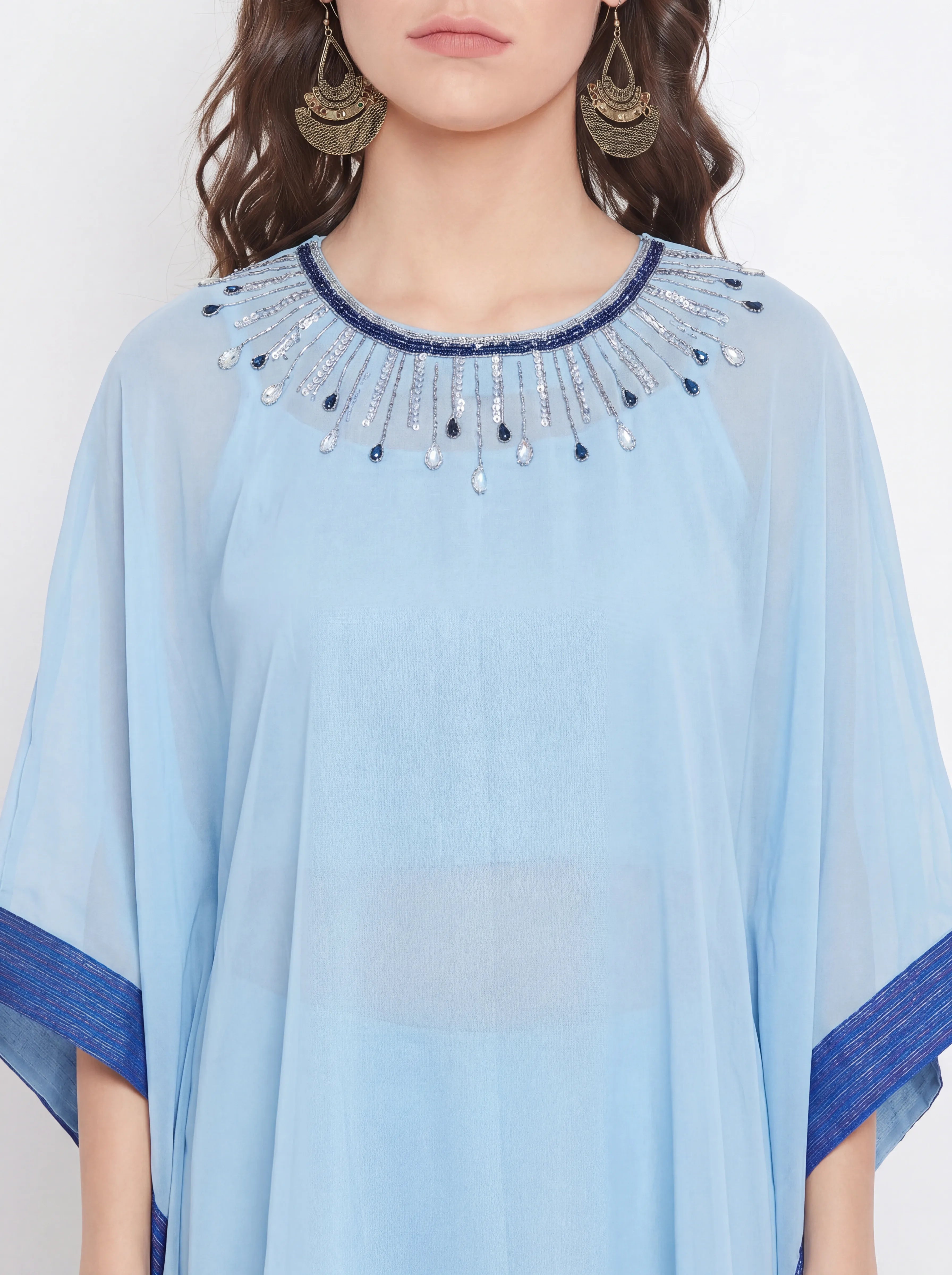 The Kaftan Company Kaftan Top Sky Blue Hand Embellished Georgette Kaftan Top
